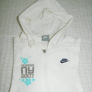 VTG 2007 QUEENS US OPEN NIKE White Cotton Full Zip Hoody Warm Up Jacket Jr. Med